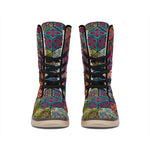 Bohemian Indian Box Pattern Print Winter Boots