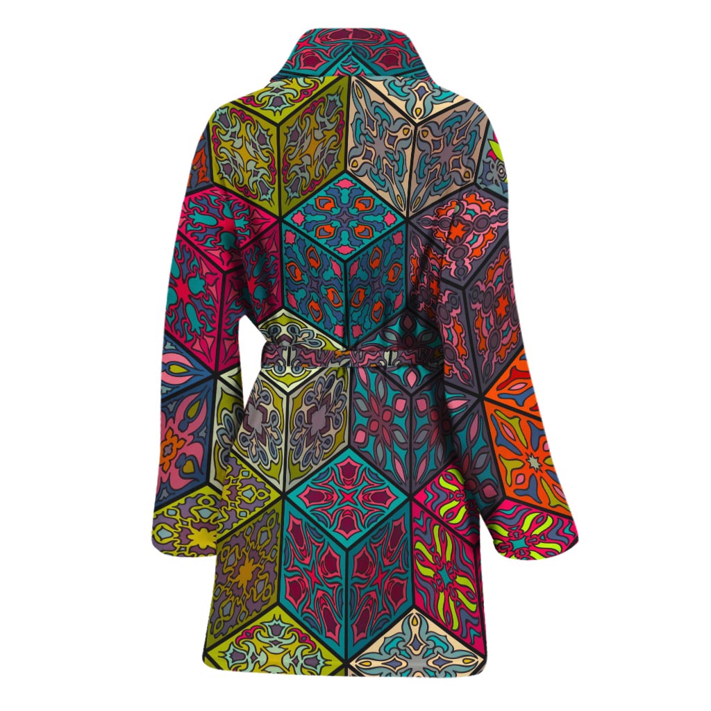 Bohemian Indian Box Pattern Print Women's Bathrobe