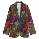 Bohemian Indian Box Pattern Print Women's Blazer