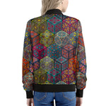 Bohemian Indian Box Pattern Print Women's Bomber Jacket