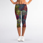 Bohemian Indian Box Pattern Print Women's Capri Leggings