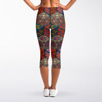 Bohemian Indian Box Pattern Print Women's Capri Leggings