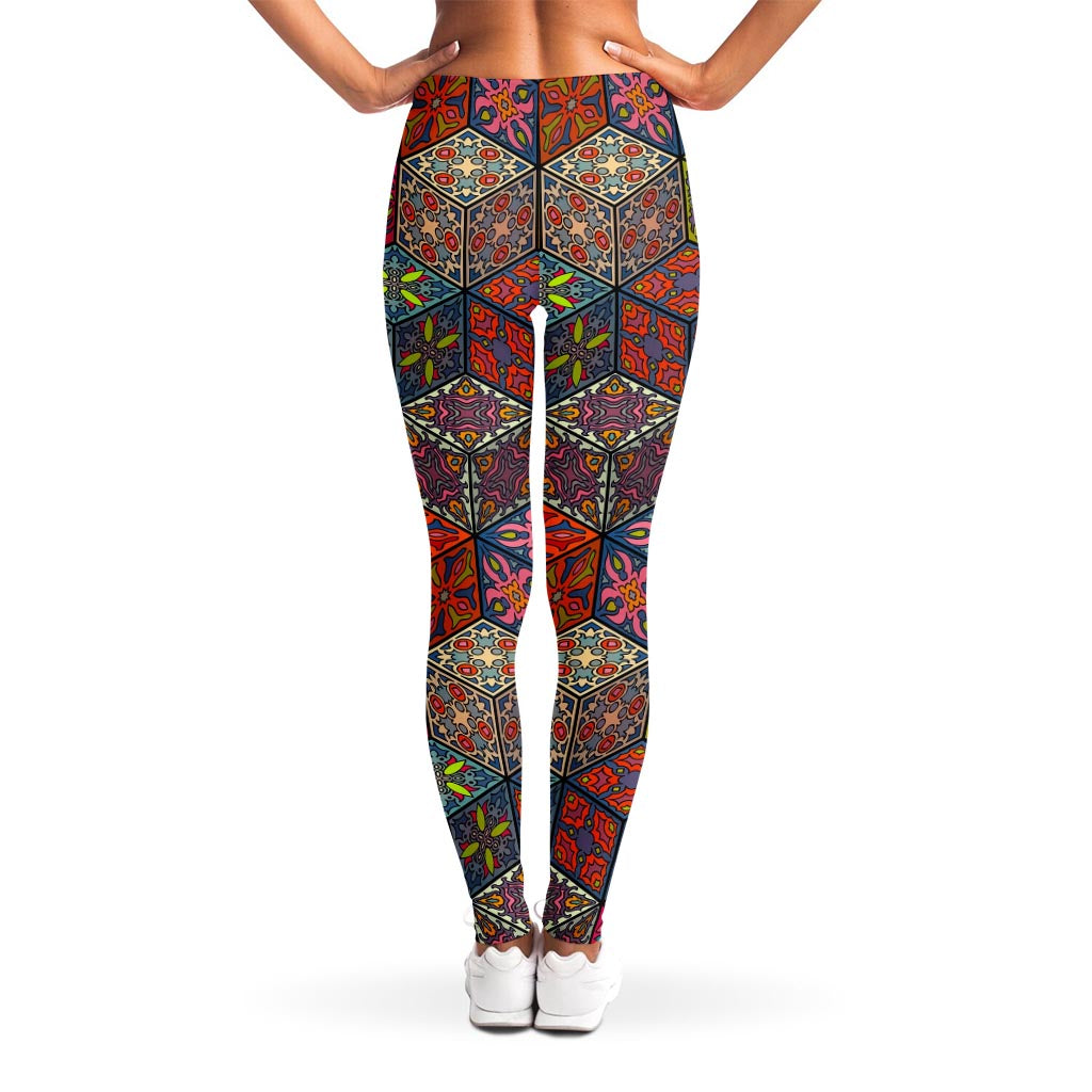 Bohemian Indian Box Pattern Print Women's Leggings