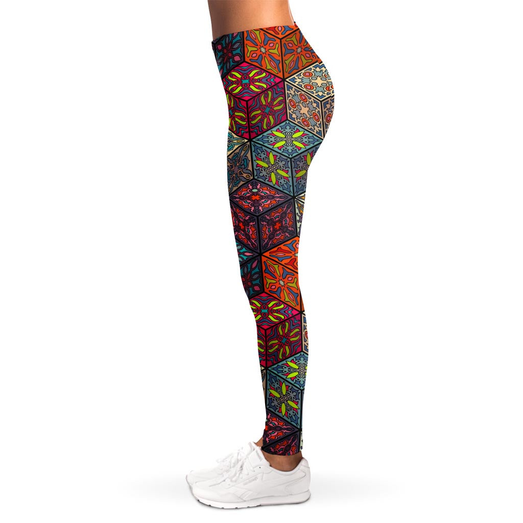 Bohemian Indian Box Pattern Print Women's Leggings