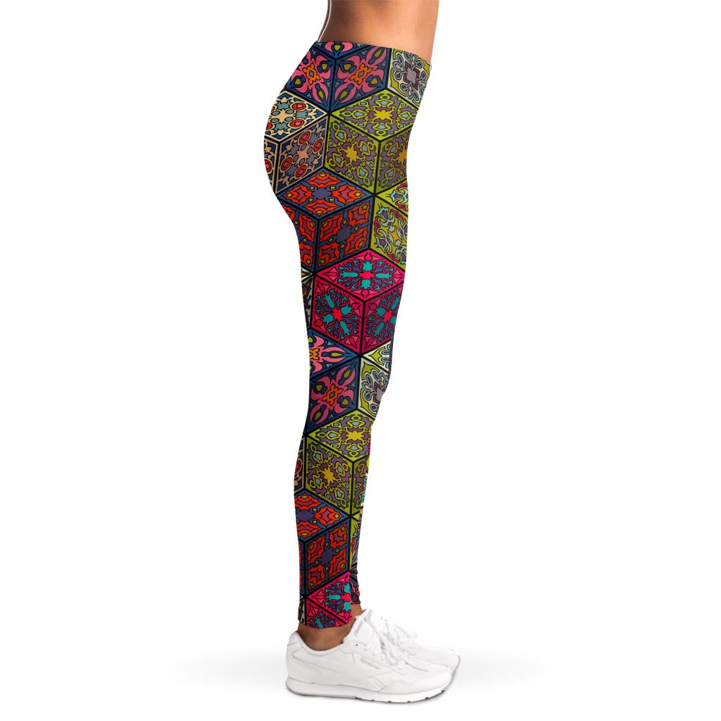 Bohemian Indian Box Pattern Print Women's Leggings