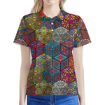 Bohemian Indian Box Pattern Print Women's Polo Shirt