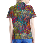 Bohemian Indian Box Pattern Print Women's Polo Shirt