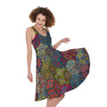 Bohemian Indian Box Pattern Print Sleeveless Knee Length Dress