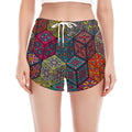 Bohemian Indian Box Pattern Print Women's Split Running Shorts