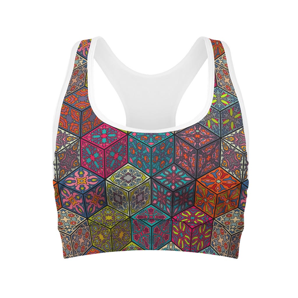 Bohemian Indian Box Pattern Print Women's Sports Bra