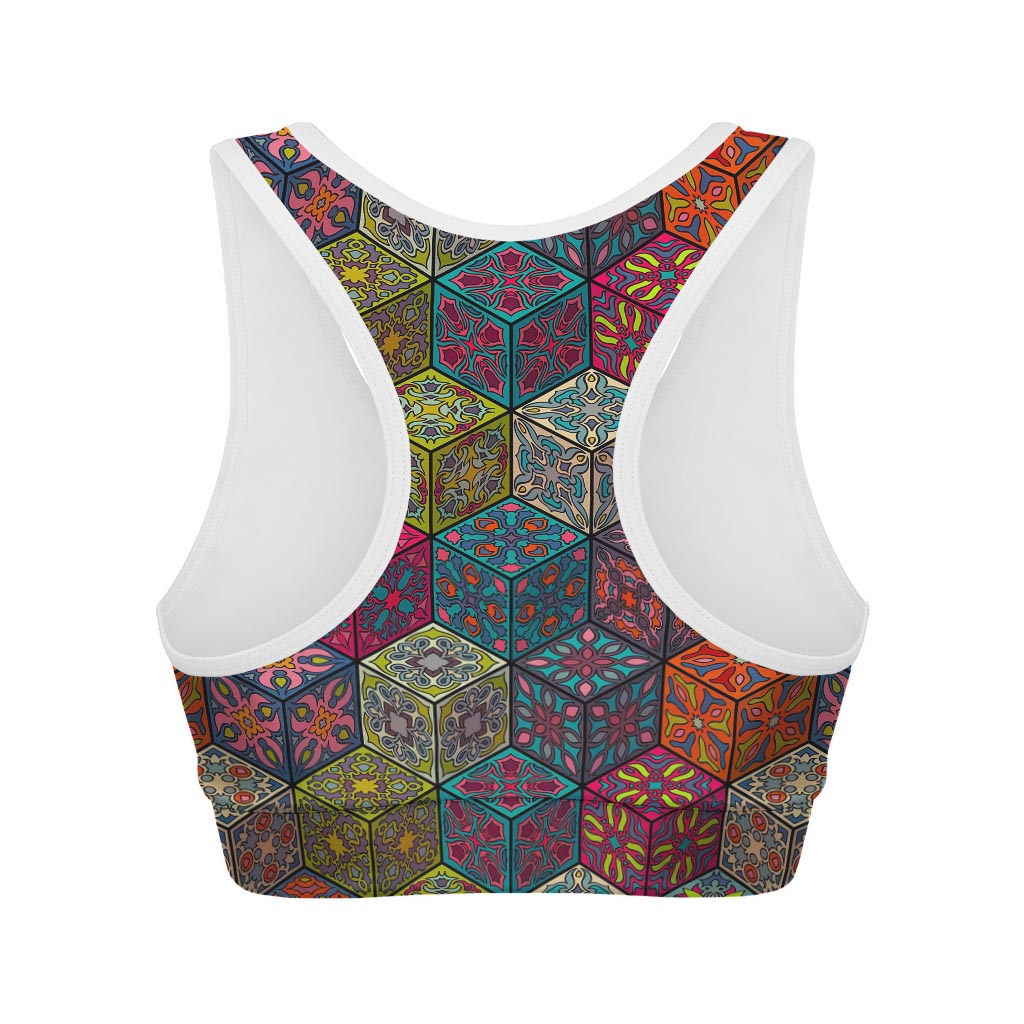 Bohemian Indian Box Pattern Print Women's Sports Bra