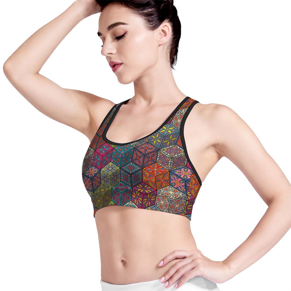 Bohemian Indian Box Pattern Print Women's Sports Bra