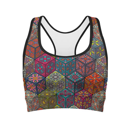 Bohemian Indian Box Pattern Print Women's Sports Bra
