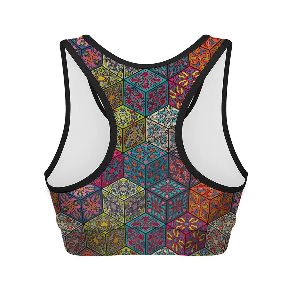 Bohemian Indian Box Pattern Print Women's Sports Bra