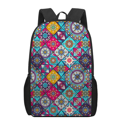 Bohemian Indian Mandala Patchwork Print 17 Inch Backpack