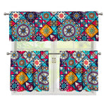 Bohemian Indian Mandala Patchwork Print 3 Piece Kitchen Curtains