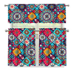 Bohemian Indian Mandala Patchwork Print 3 Piece Kitchen Curtains