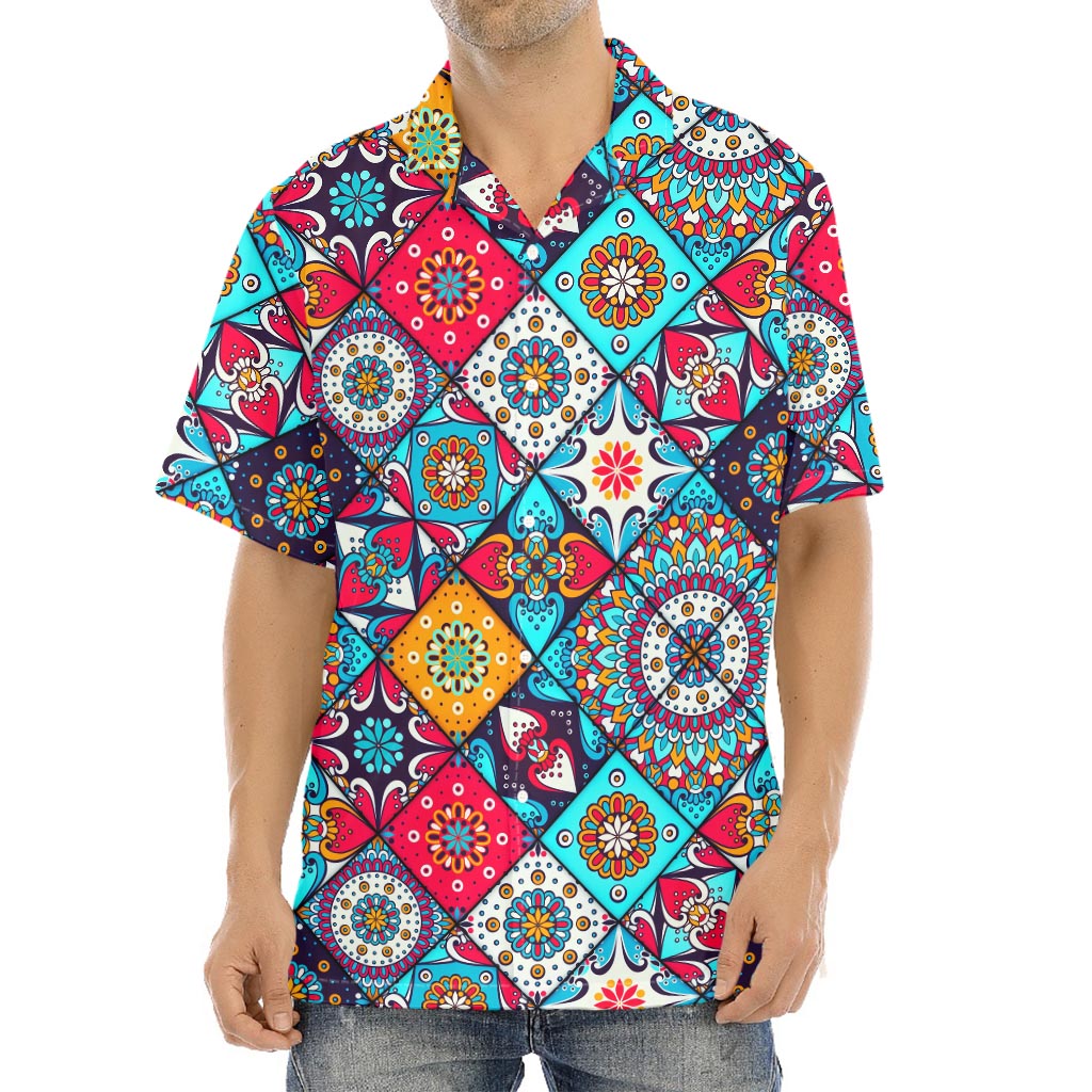 Bohemian Indian Mandala Patchwork Print Aloha Shirt