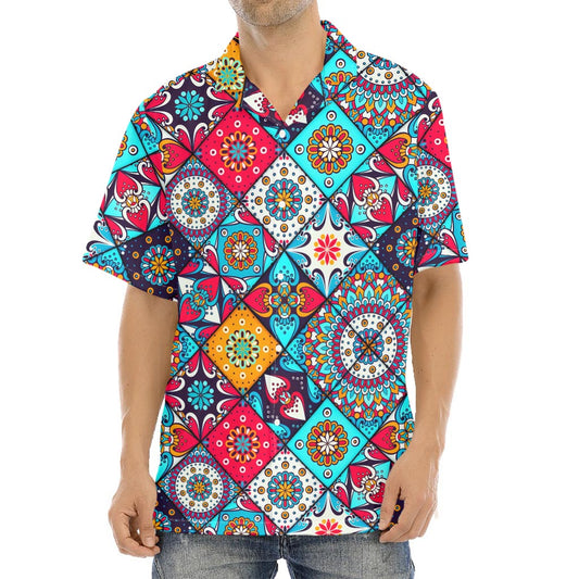 Bohemian Indian Mandala Patchwork Print Aloha Shirt