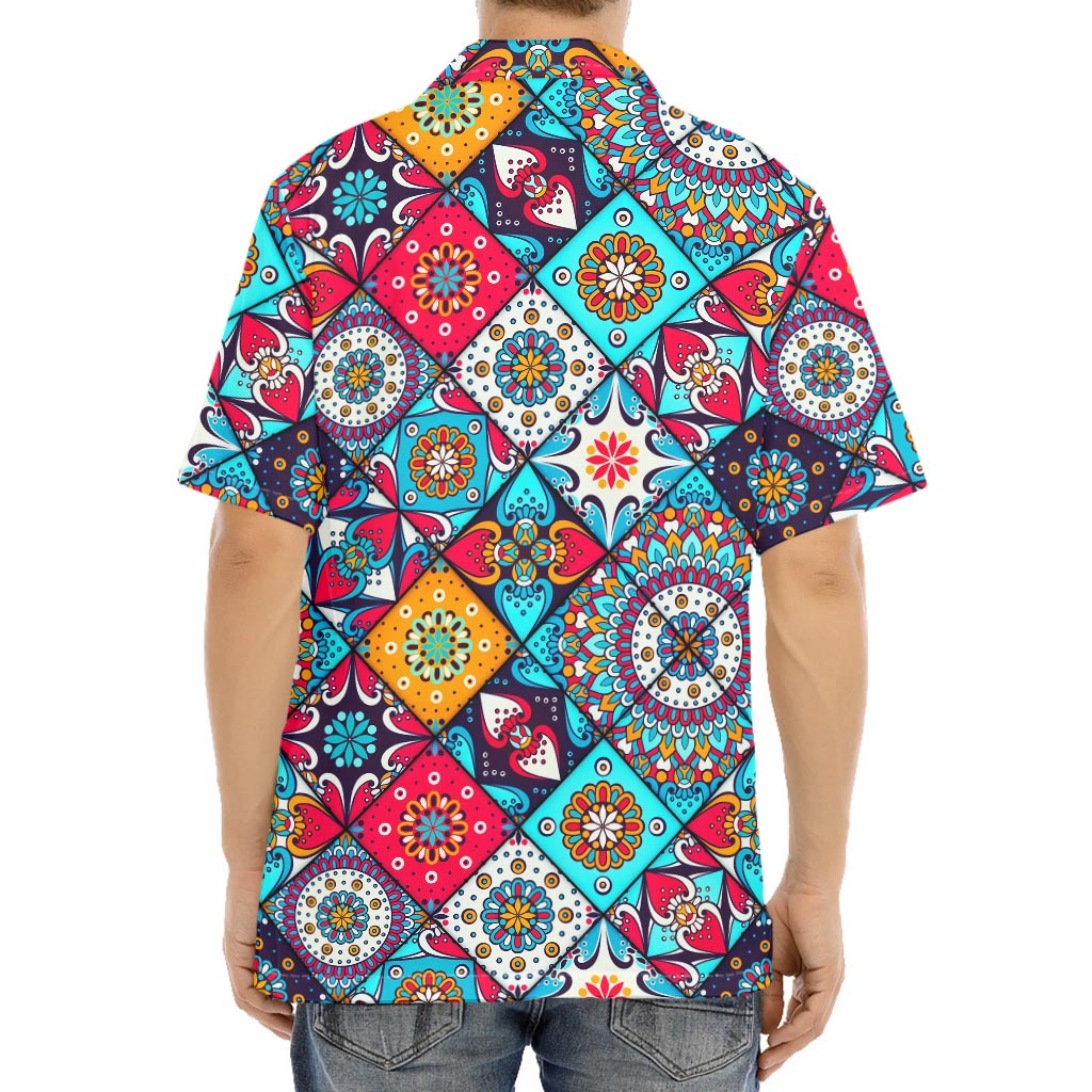 Bohemian Indian Mandala Patchwork Print Aloha Shirt
