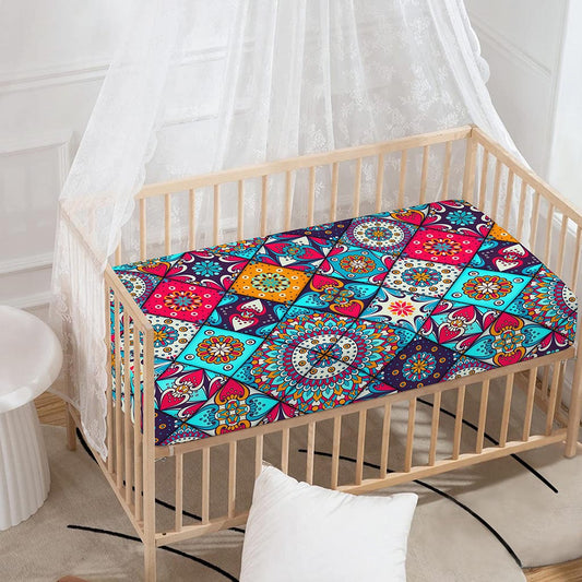 Bohemian Indian Mandala Patchwork Print Baby Crib Sheet
