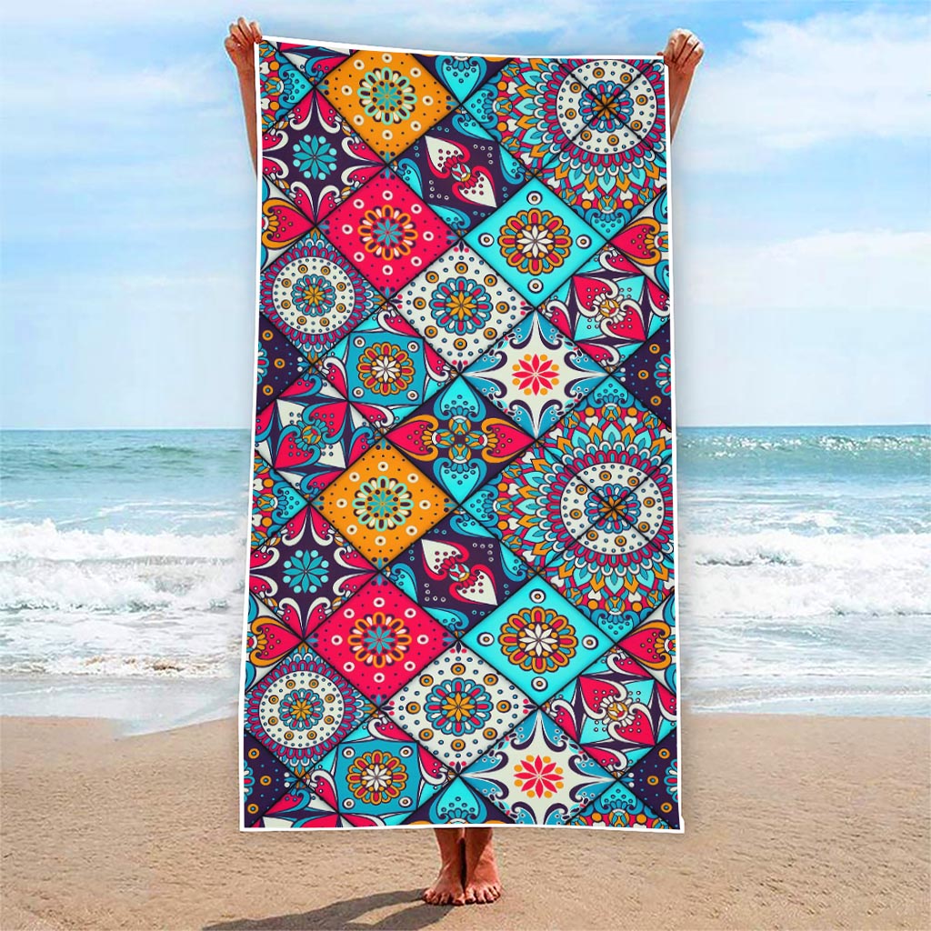 Bohemian Indian Mandala Patchwork Print Beach Towel
