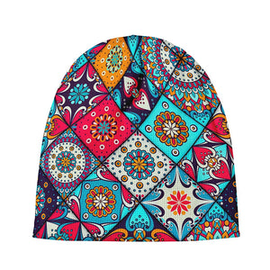 Bohemian Indian Mandala Patchwork Print Beanie