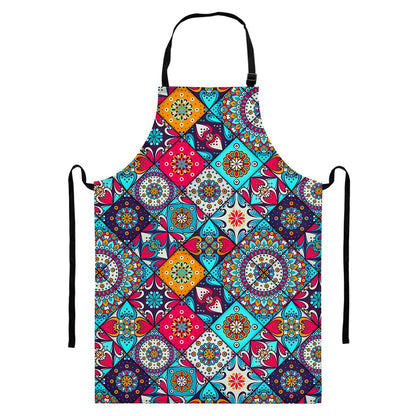 Bohemian Indian Mandala Patchwork Print Bib Apron With Pocket