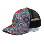Bohemian Indian Mandala Patchwork Print Black Mesh Trucker Cap