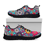 Bohemian Indian Mandala Patchwork Print Black Running Shoes