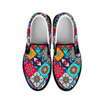 Bohemian Indian Mandala Patchwork Print Black Slip On Sneakers