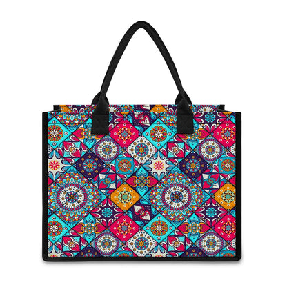 Bohemian Indian Mandala Patchwork Print Canvas Tote Bag