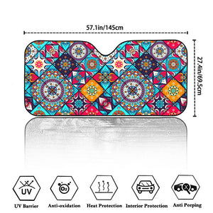 Bohemian Indian Mandala Patchwork Print Car Windshield Sun Shade