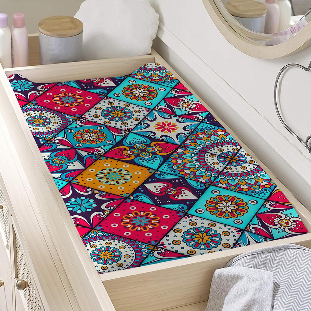 Bohemian Indian Mandala Patchwork Print Changing Pad Cover