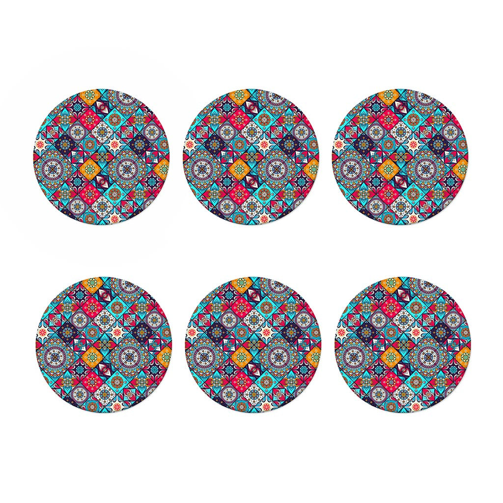 Bohemian Indian Mandala Patchwork Print Coaster Set