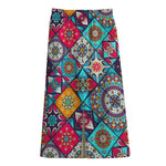 Bohemian Indian Mandala Patchwork Print Cotton Front Slit Maxi Skirt