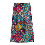 Bohemian Indian Mandala Patchwork Print Cotton Front Slit Maxi Skirt