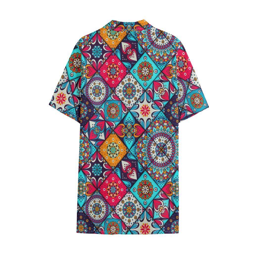 Bohemian Indian Mandala Patchwork Print Cotton Hawaiian Shirt