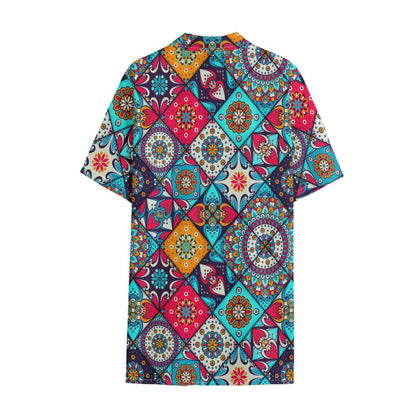 Bohemian Indian Mandala Patchwork Print Cotton Hawaiian Shirt