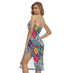 Bohemian Indian Mandala Patchwork Print Cross Back Cami Dress