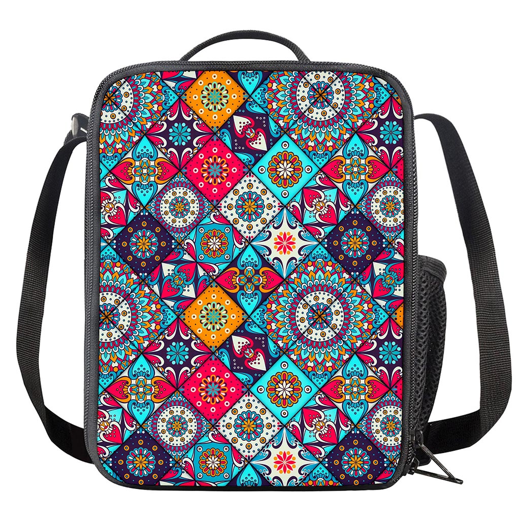 Bohemian Indian Mandala Patchwork Print Crossbody Lunch Bag