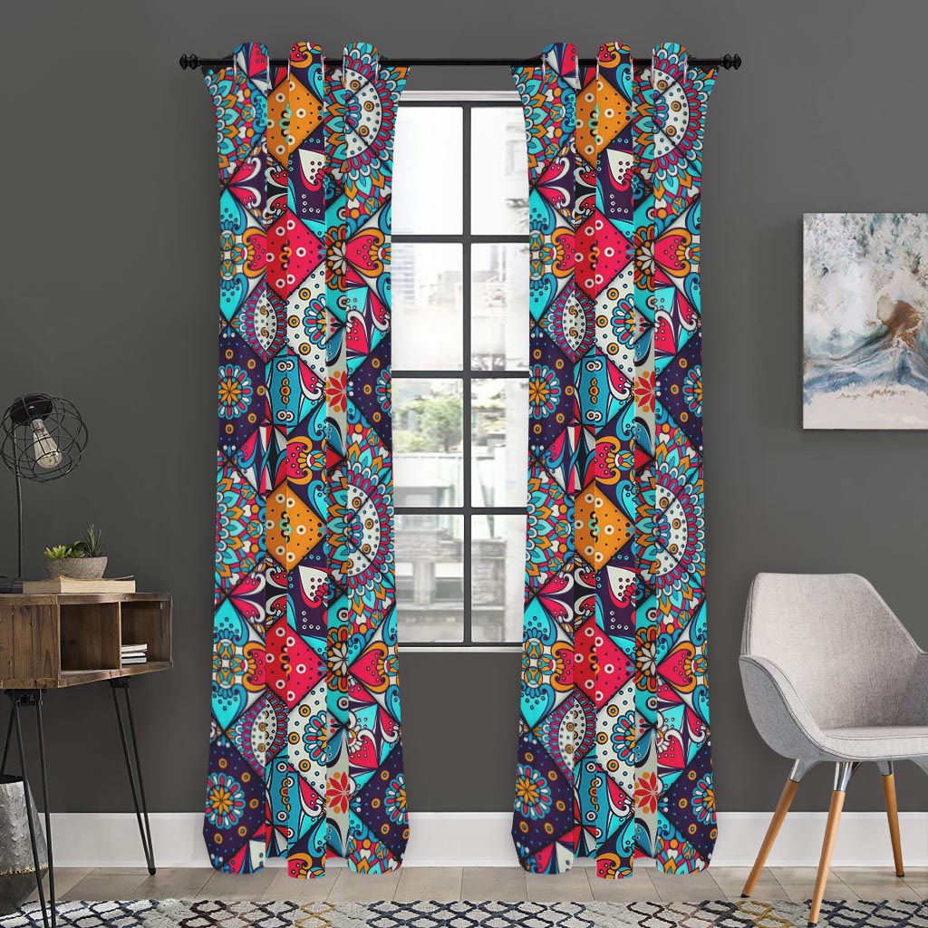 Bohemian Indian Mandala Patchwork Print Curtain