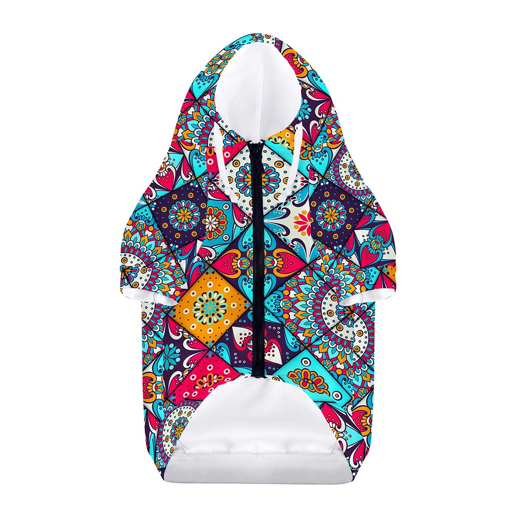 Bohemian Indian Mandala Patchwork Print Dog Zip Up Hoodie