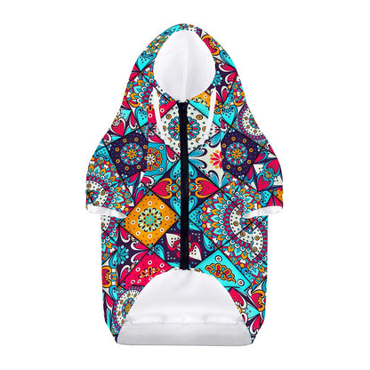 Bohemian Indian Mandala Patchwork Print Dog Zip Up Hoodie