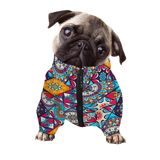Bohemian Indian Mandala Patchwork Print Dog Zip Up Jacket