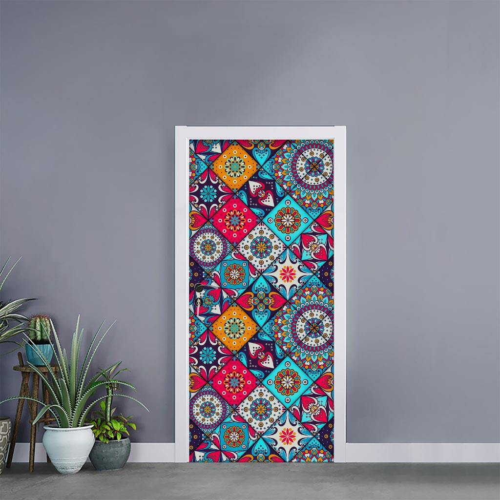 Bohemian Indian Mandala Patchwork Print Door Sticker