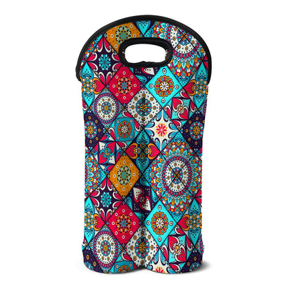 Bohemian Indian Mandala Patchwork Print Double Neoprene Wine Tote