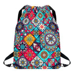 Bohemian Indian Mandala Patchwork Print Drawstring Backpack