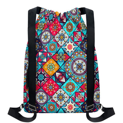 Bohemian Indian Mandala Patchwork Print Drawstring Backpack