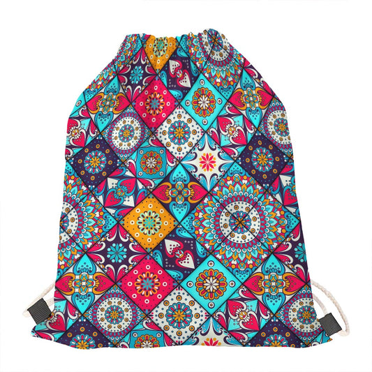 Bohemian Indian Mandala Patchwork Print Drawstring Bag